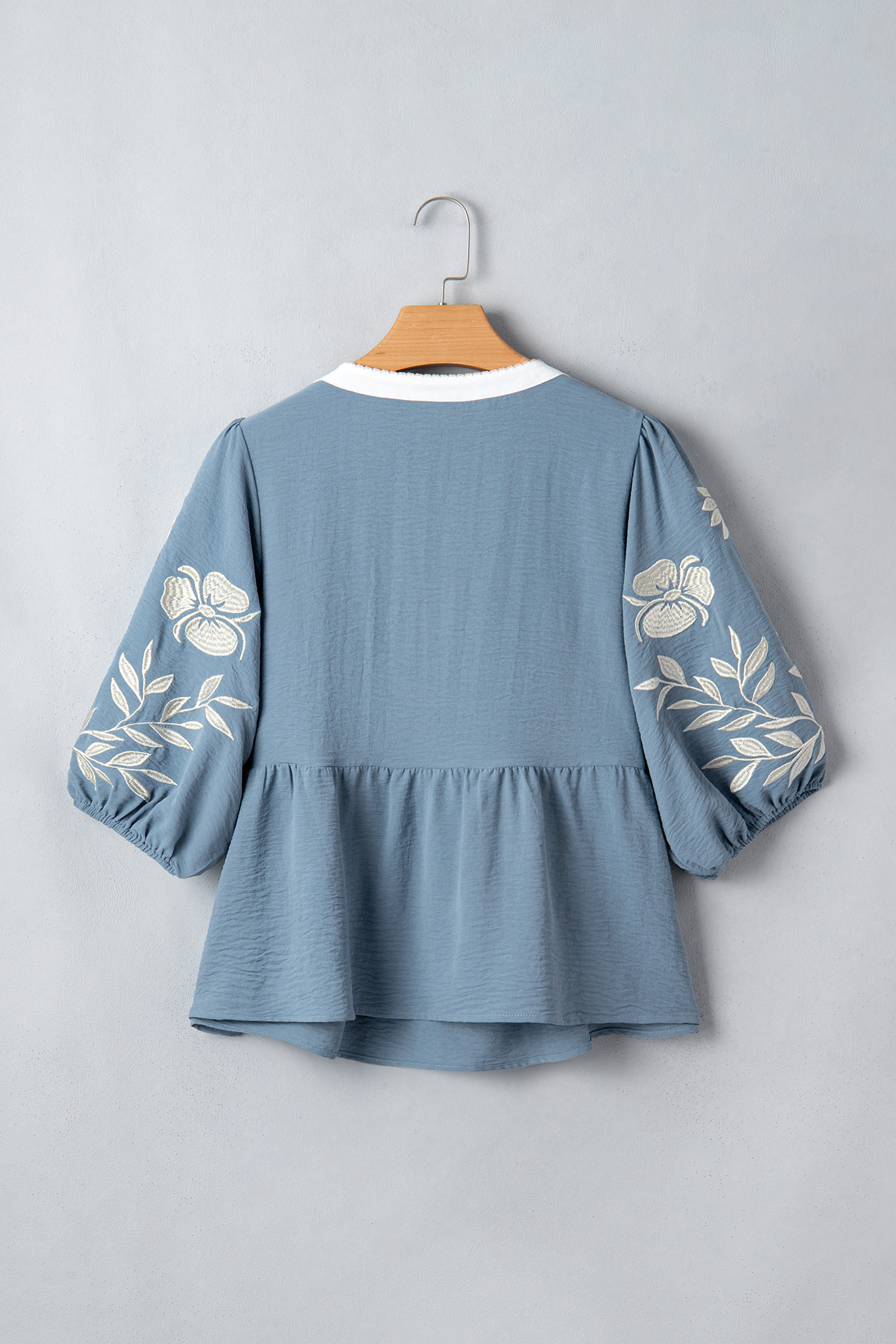 Blusa Celeste Combinado Manga Abullonada - Image 6