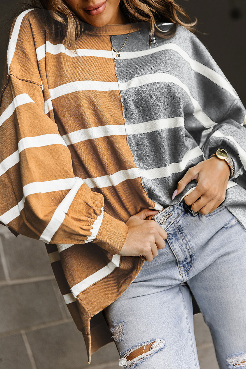 Top Gris Hombro Caído Oversize