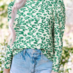 Blusa Verde Oscuro Manga Abullonada Cuello Alto