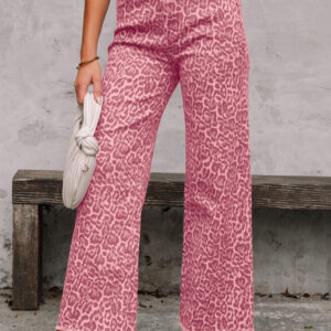 Jean Rosa Animal Print Leopardo Deshilachado Borde Pierna