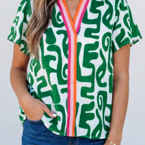 Blusa Verde A Rayas Manga Corta Escote V