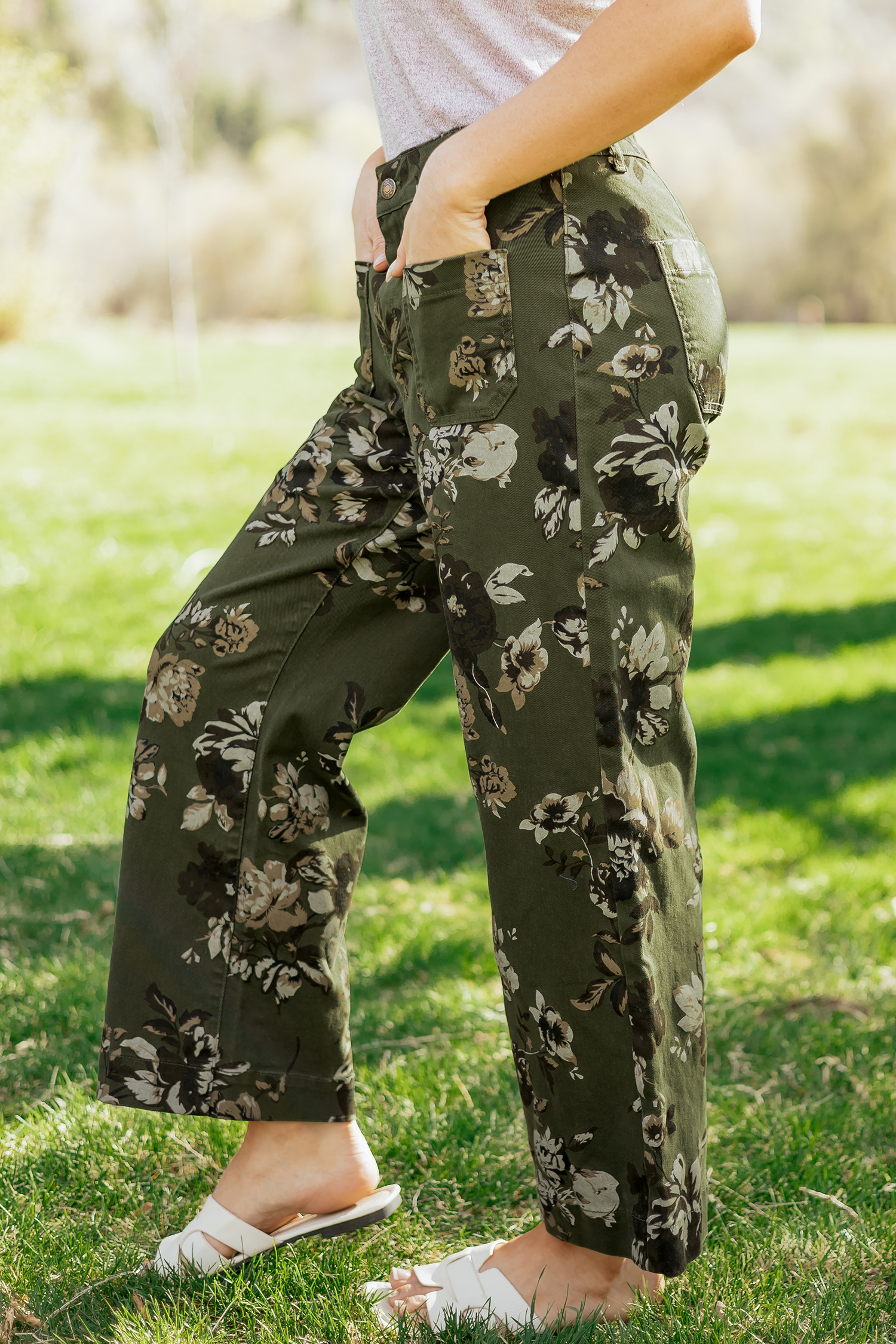 Jean Verde Vintage Floral Estampado Cuadrado Aplicado - Image 6