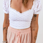 Top Corto Blanco Crochet Manga Globo