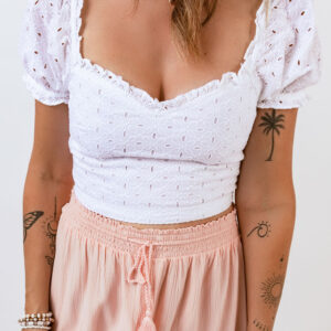 Top Corto Blanco Crochet Manga Globo