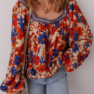 Blusa Multicolor Floral Suelta Escote Cuadrado