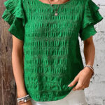 Blusa Verde Oscuro Con Volados Cuello Redondo