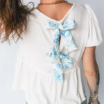 Blusa Blanco Con Textura Manga Globo Escote V