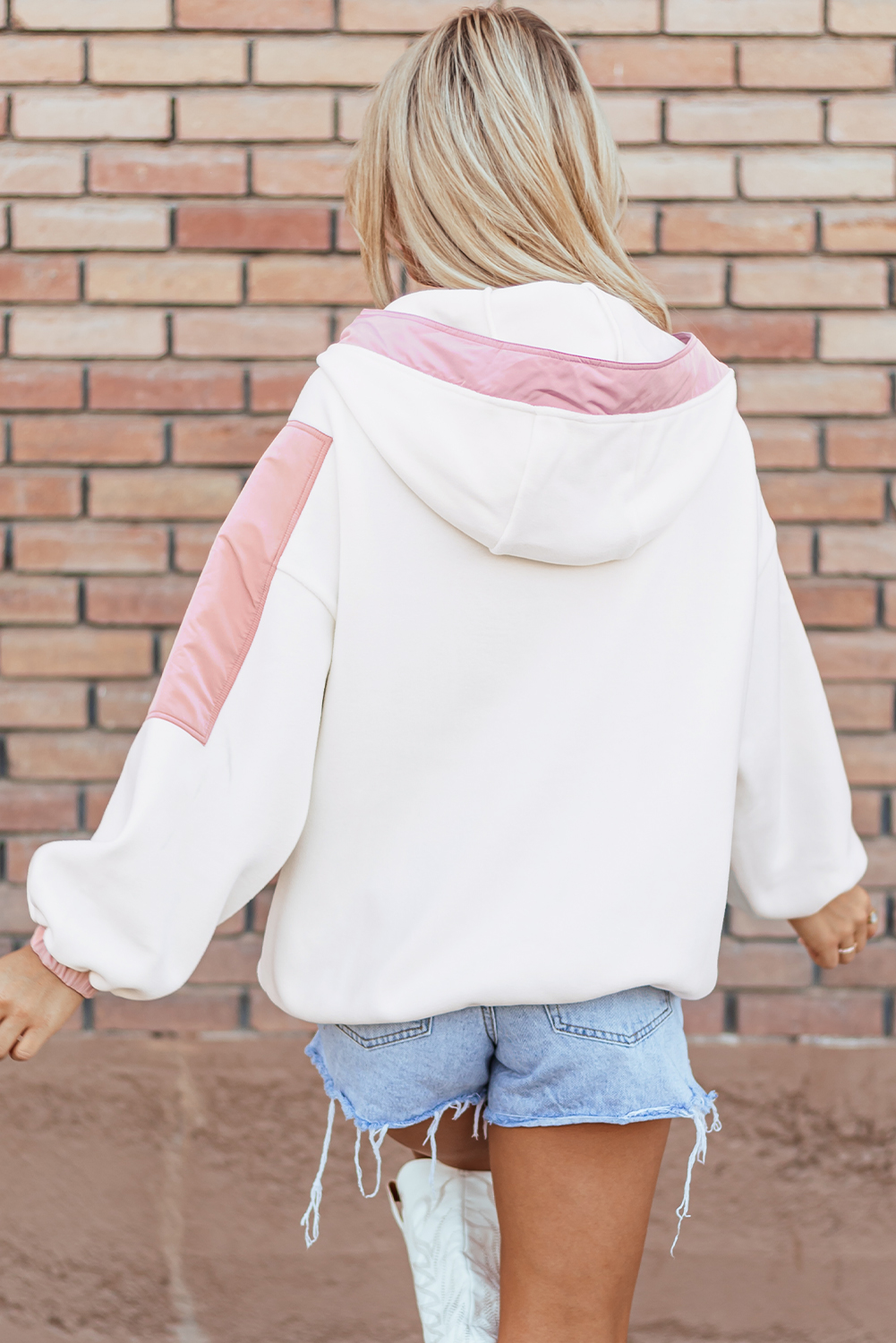 Hoodie Blanco Patchwork Oversize Con Cierre - Image 2