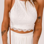 Top Corto Blanco Floral Espalda Cruzada