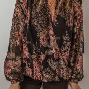 Blusa Negro Floral Escote V