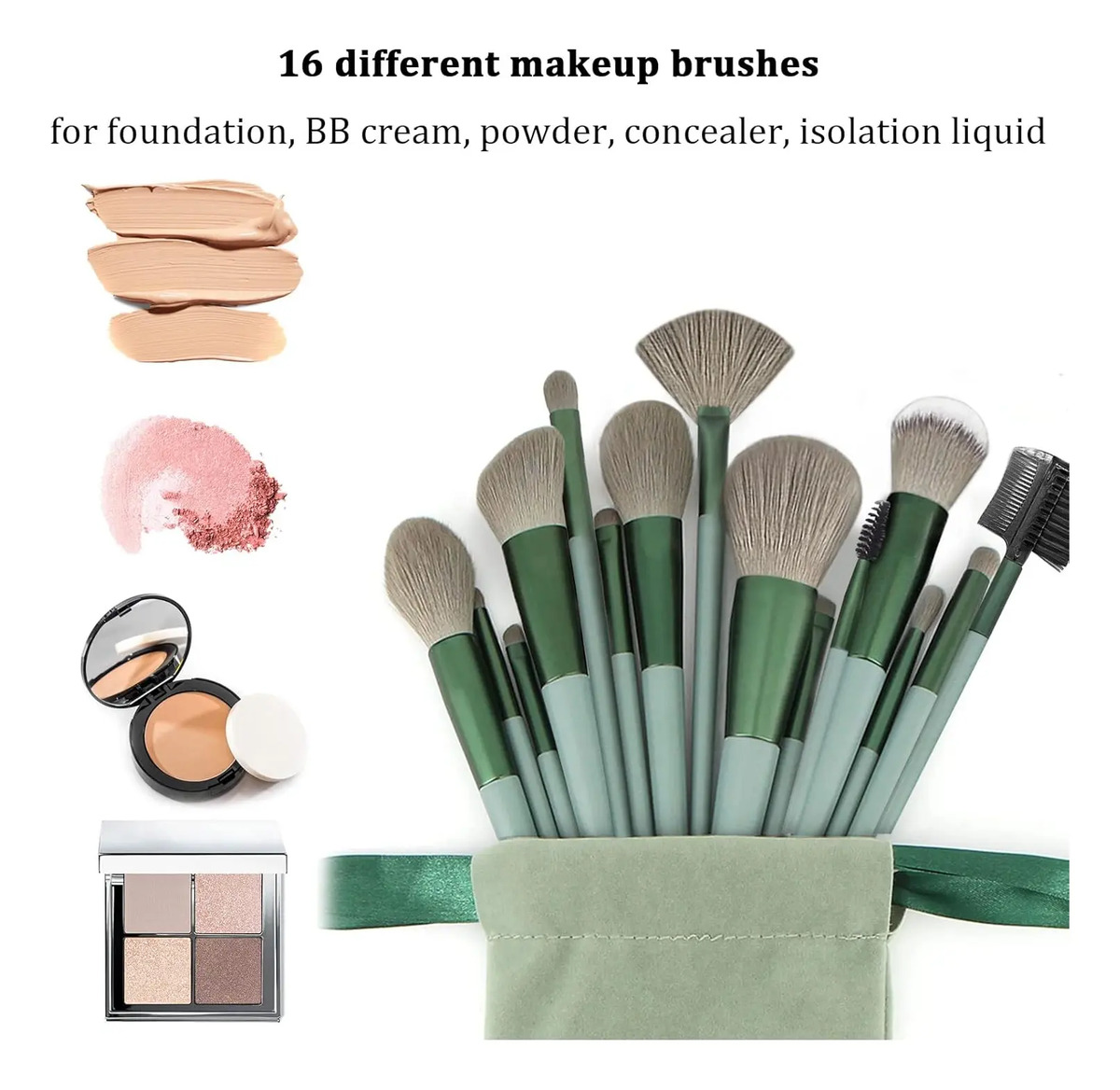Pinceles De Maquillaje De 30 Piezas En Verde Incluye Pincel - Image 3
