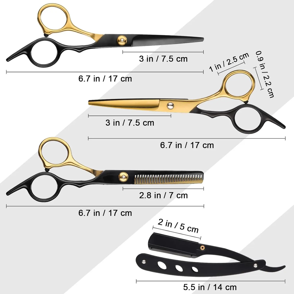 Tijeras De Pelo Profesionales Negras Y Doradas De 11 Piezas - Image 3