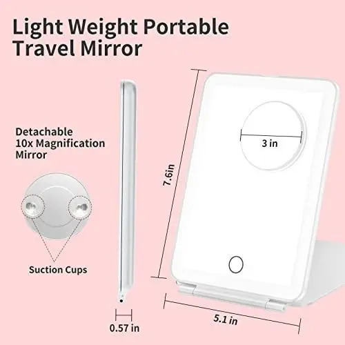 Espejo De Maquillaje Aumento 10x Luz Led Portátil Cosmetico - Image 8