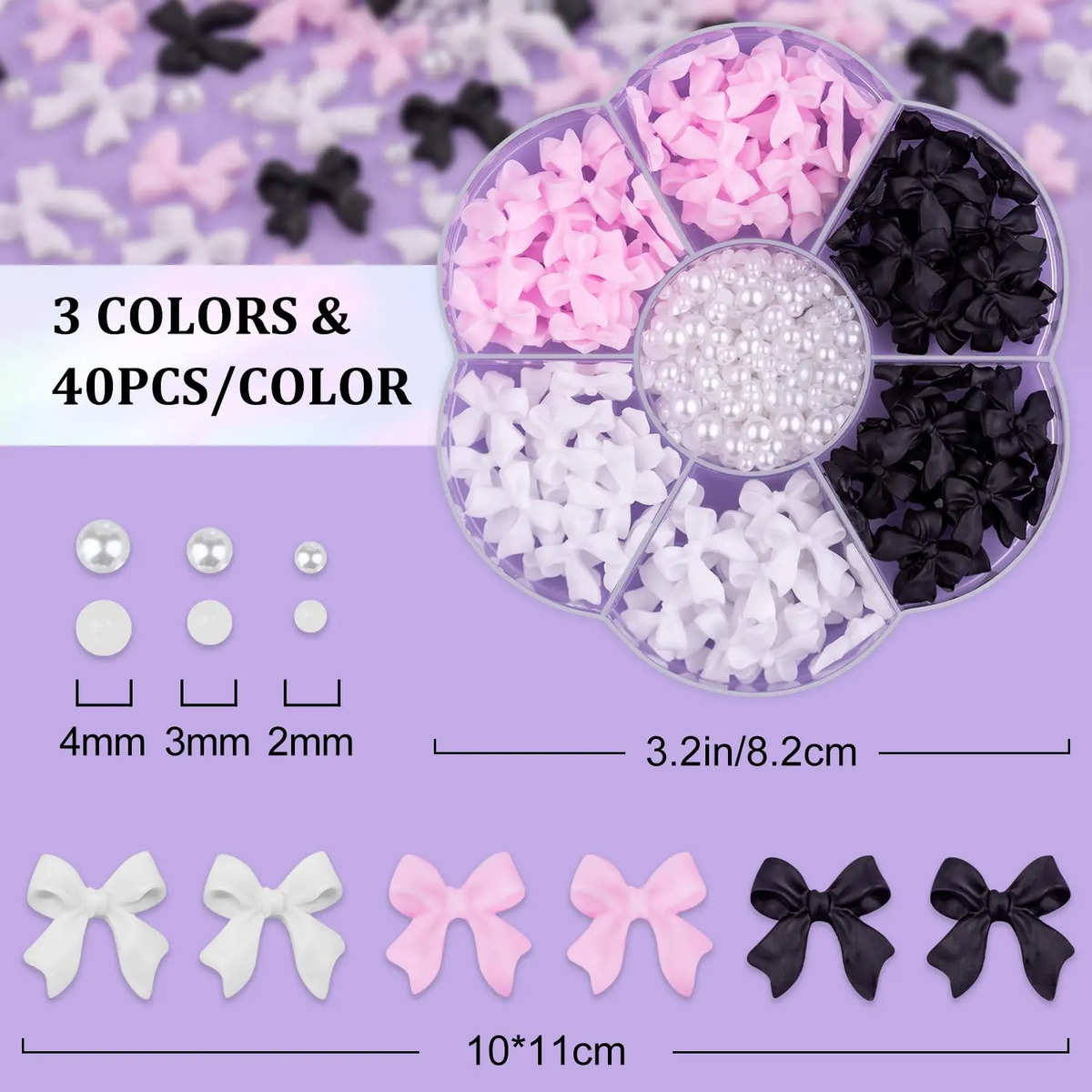 Set De 120 Piezas De Charms Y Perlas Para Uñas En Rosa Blanc - Image 2