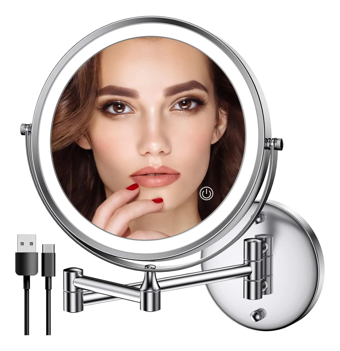 Espejo De Maquillaje Doble Cara De 20 Cm Con Luces Led