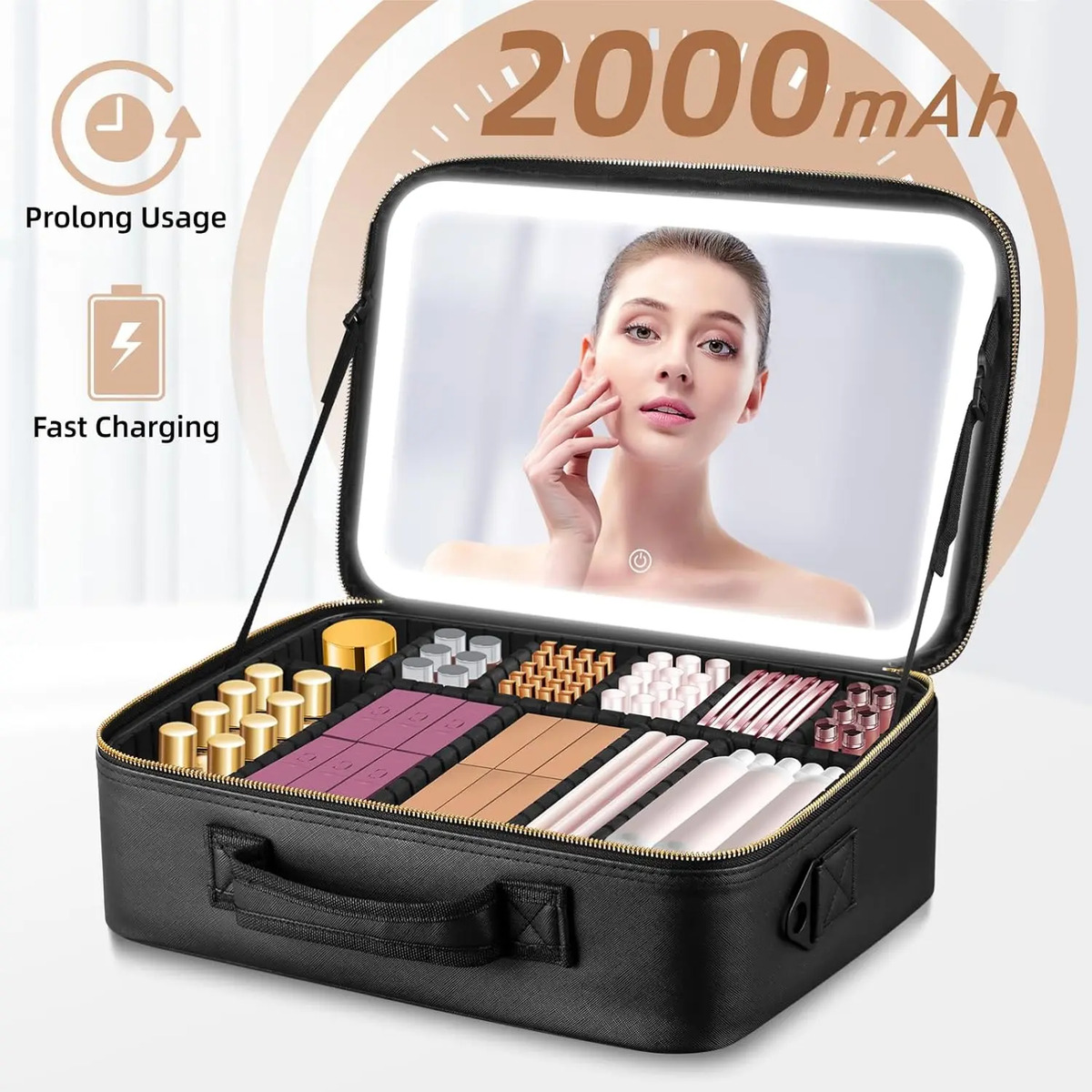 Bolso De Maquillaje Con Espejo Led, 38x28 Cm, Profesional - Image 3