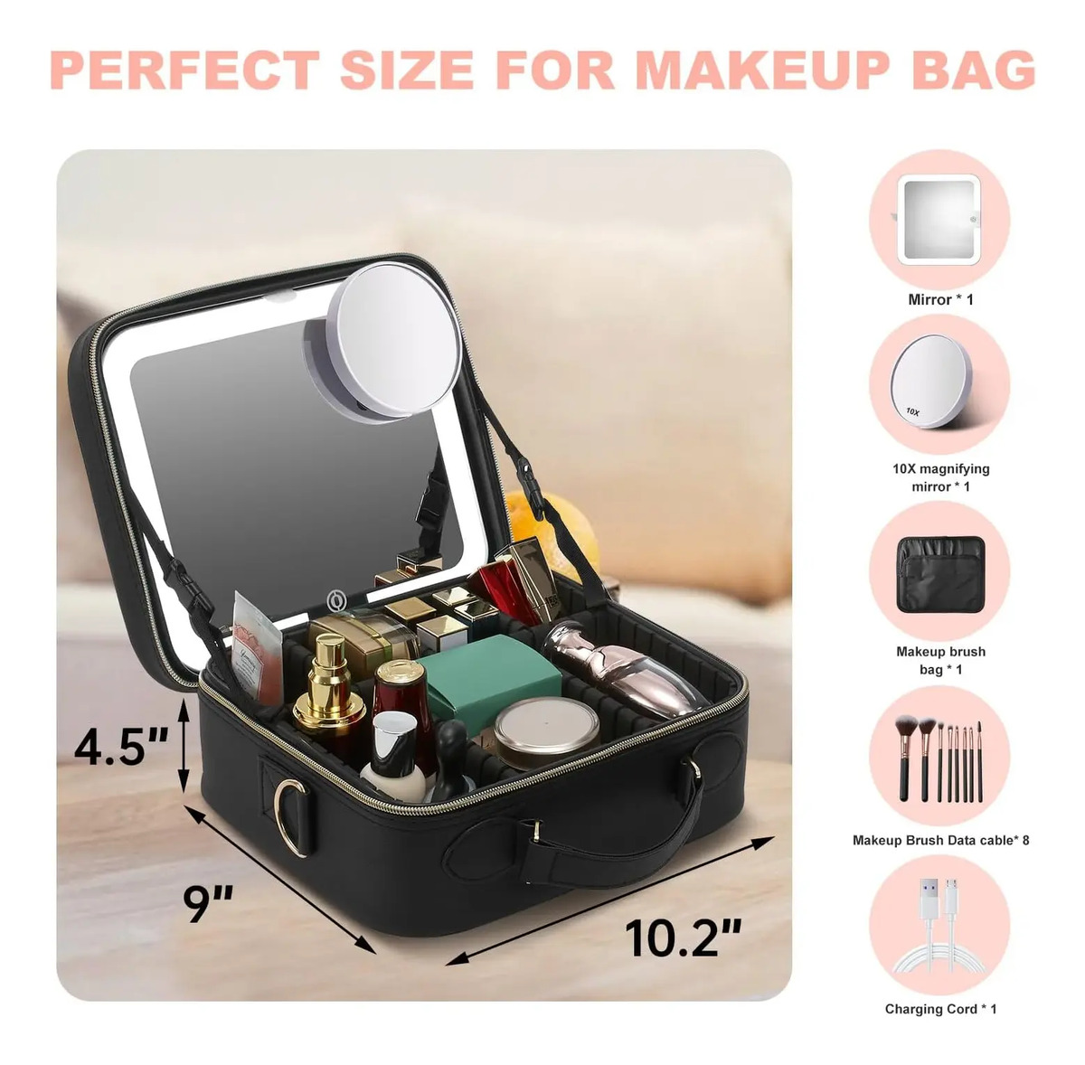 Bolso De Maquillaje Viajero Con Espejo Led Y Luz Tricolor Ne - Image 7