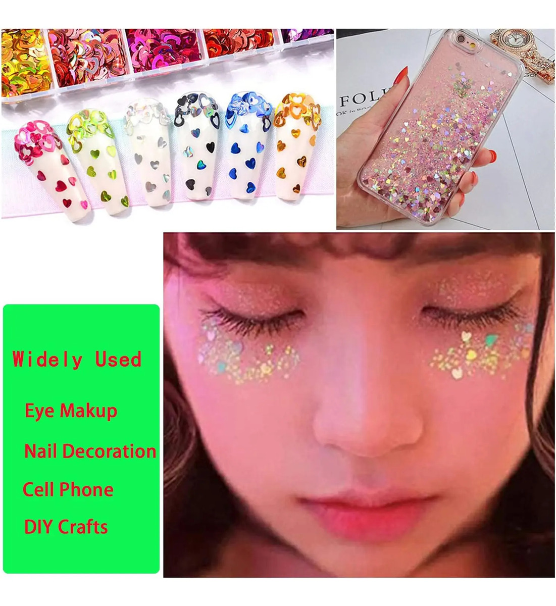 Decoraciones De Uñas Con Corazones Holográficos Y Purpurina - Image 4
