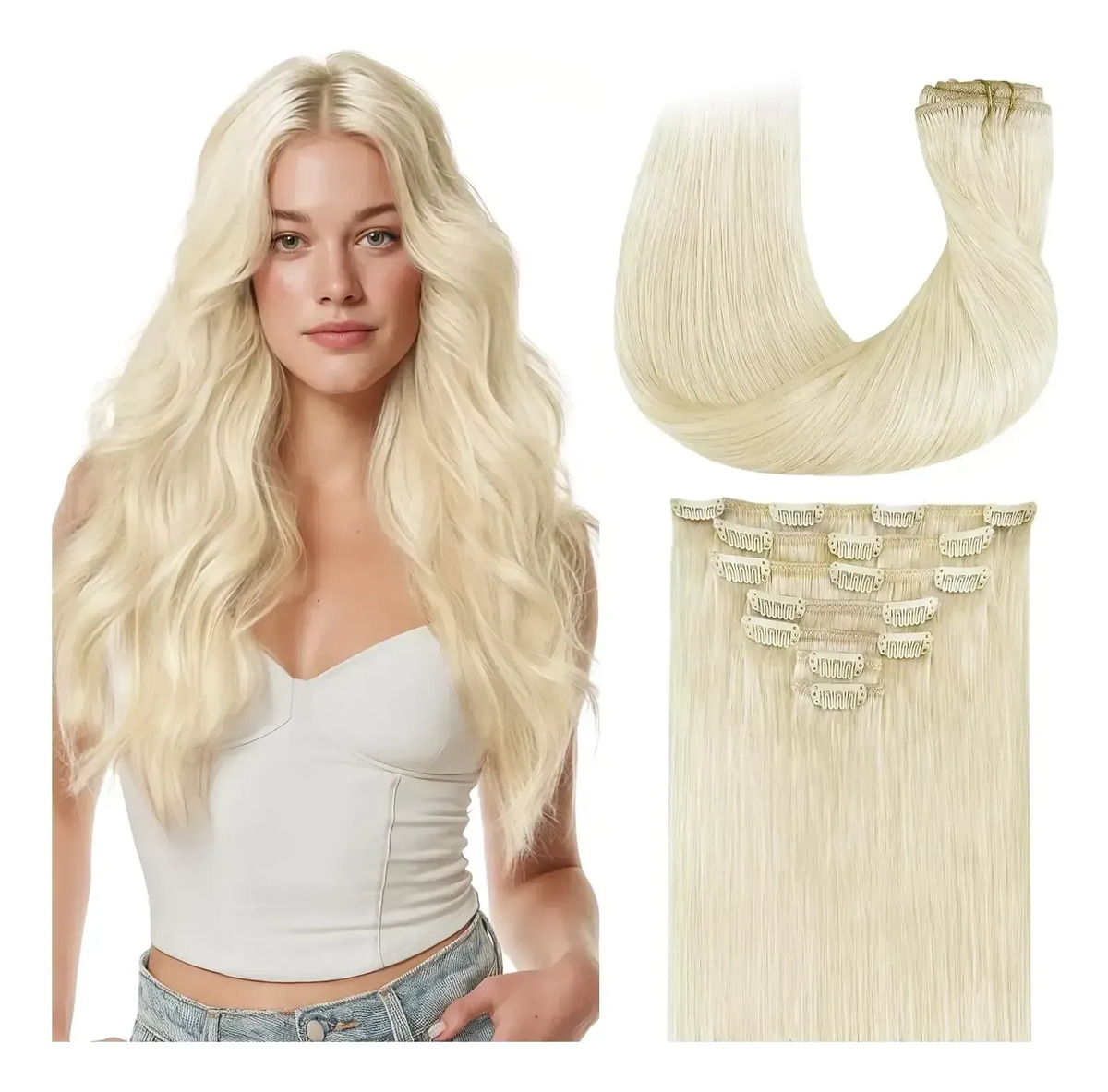 Cabello Natural Mujer 35 Cm Rubio Platino