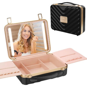 Estuche De Maquillaje Portátil Con Espejo Iluminado, Negro