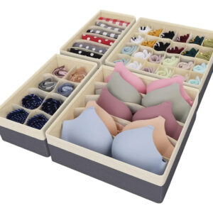 Organizador Cajones Contenedores Plegable 4pzas Beige / Gris Blanco