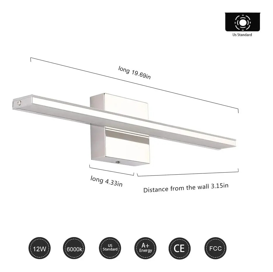 Barra De Luz Led Para Baño, 51 Cm, Cromada, 12w, Sobre Espej - Image 8