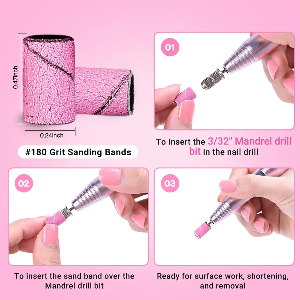 Pulseras De Lija Para Uñas De 180 Grano Fino Rosa Claro De M - Image 3