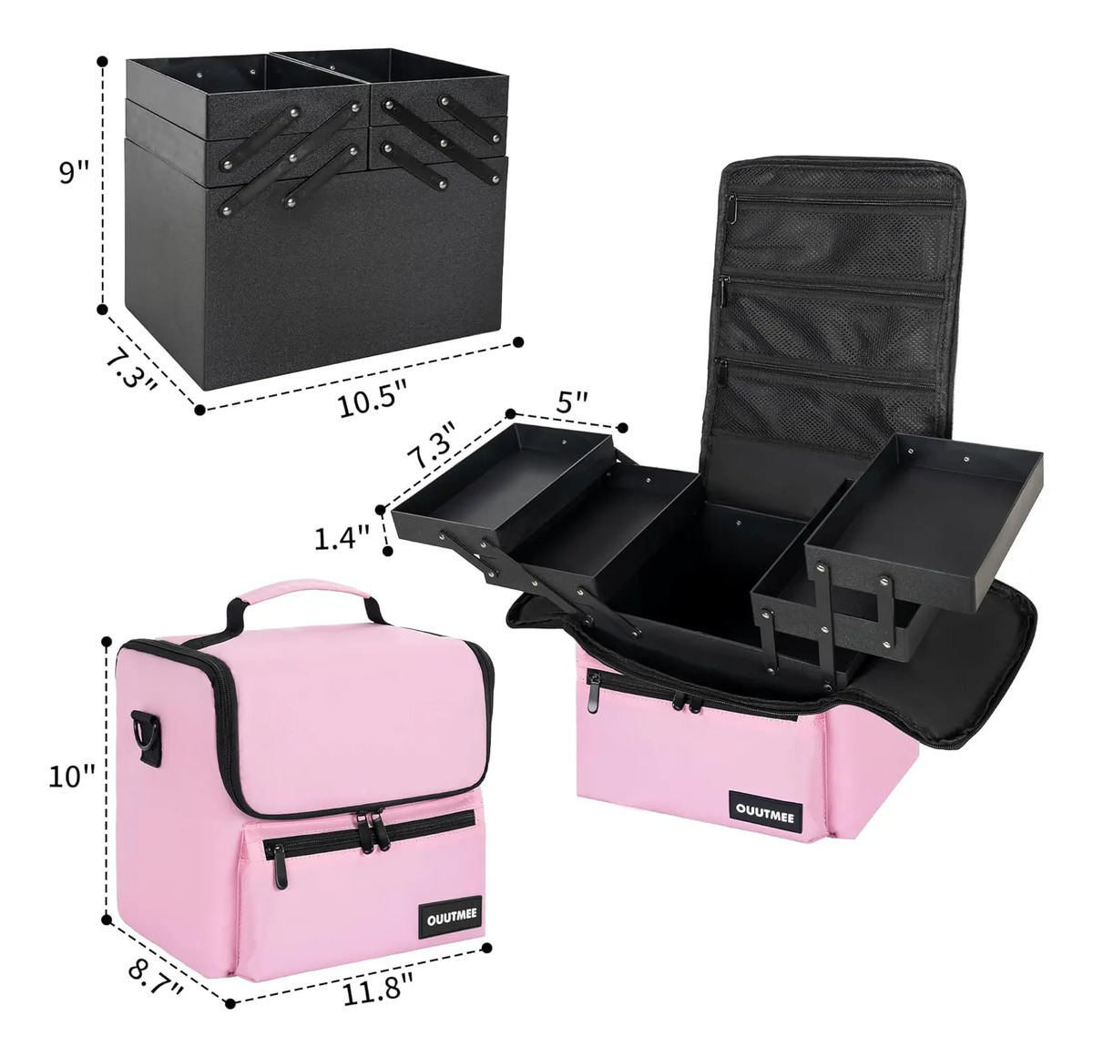 Estuche De Viaje Para Maquillaje Profesional Negro Con Corre - Image 6