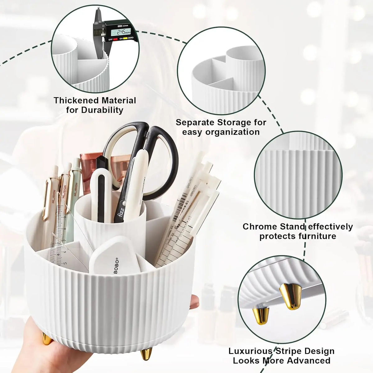 Organizador Rotatorio De 5 Ranuras Para Maquillaje, Blanco - Image 4