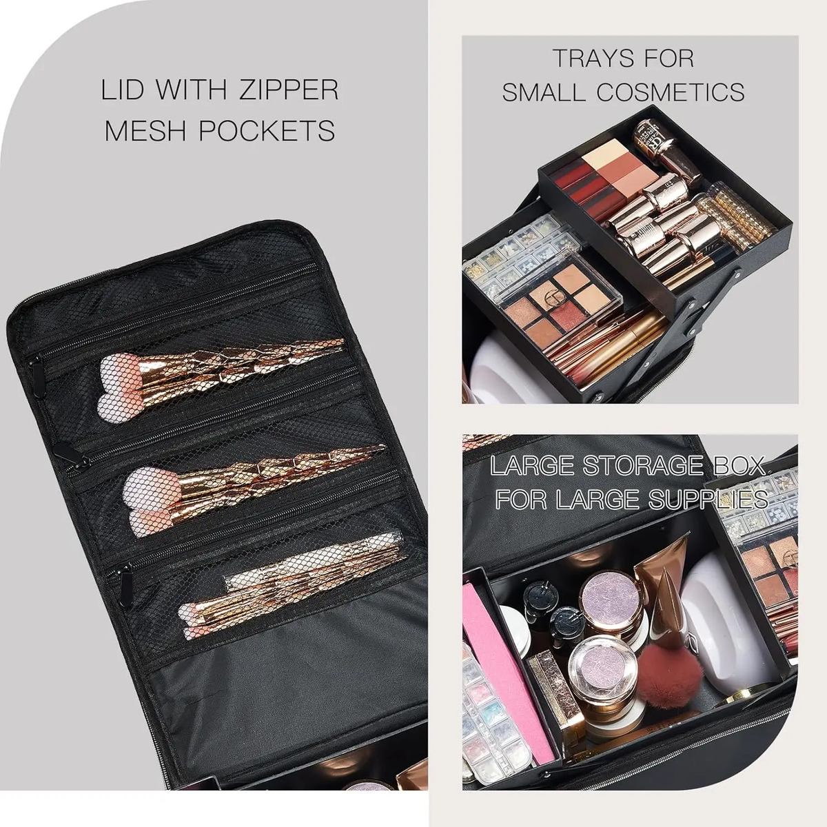 Estuche De Maquillaje Grande De Viaje Negro Con 4 Niveles Y - Image 3