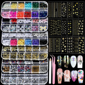 Kit De Arte De Uñas Con 15 Láminas De Calcomanías Doradas Y