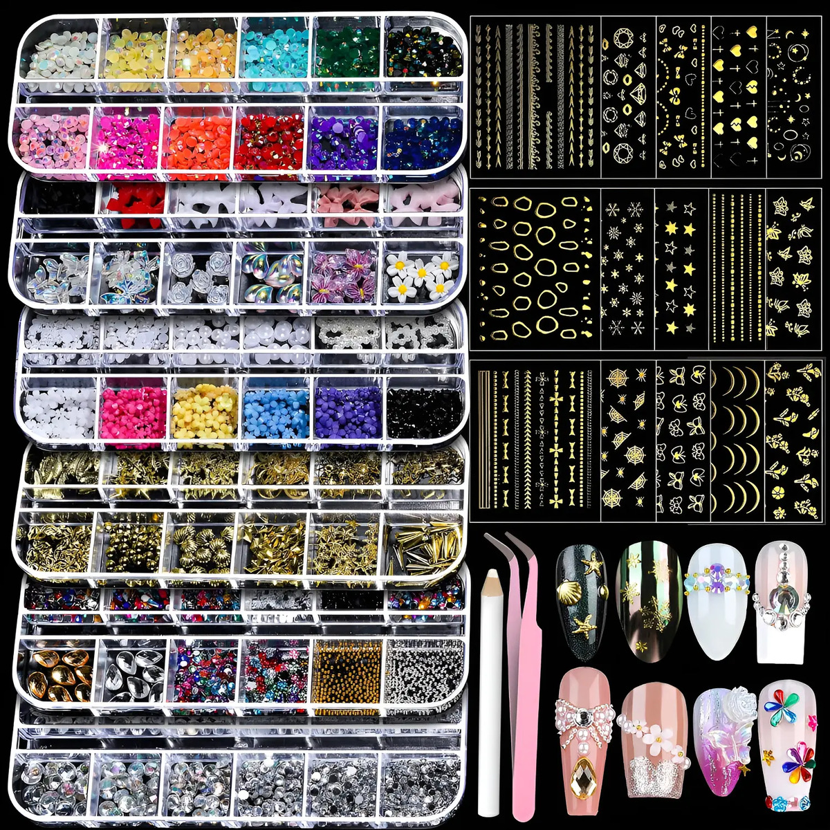 Kit De Arte De Uñas Con 15 Láminas De Calcomanías Doradas Y