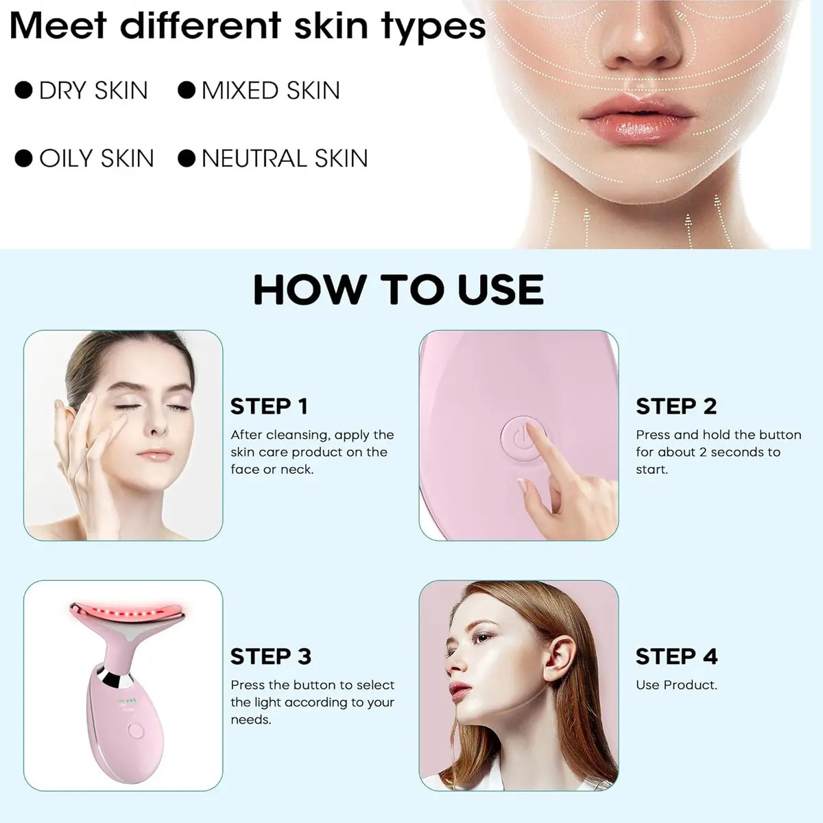 Masajeador Facial Suenohyu Para Rostro Y Cuello Reafirmante Rosa - Image 2