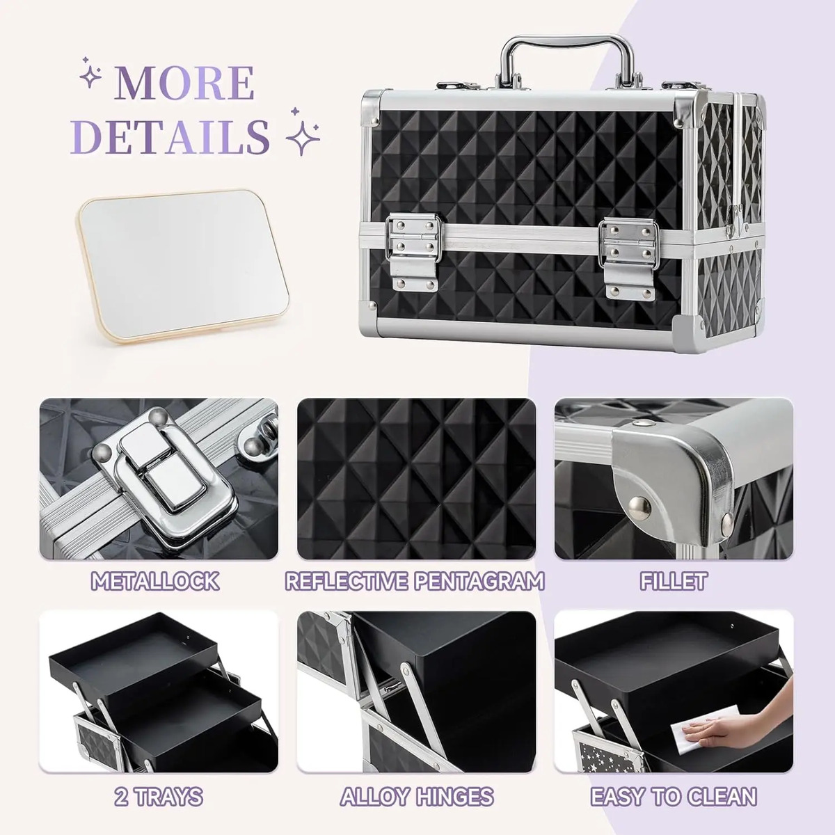 Caja De Maquillaje Portátil Con Espejo Y Bandejas - Image 7