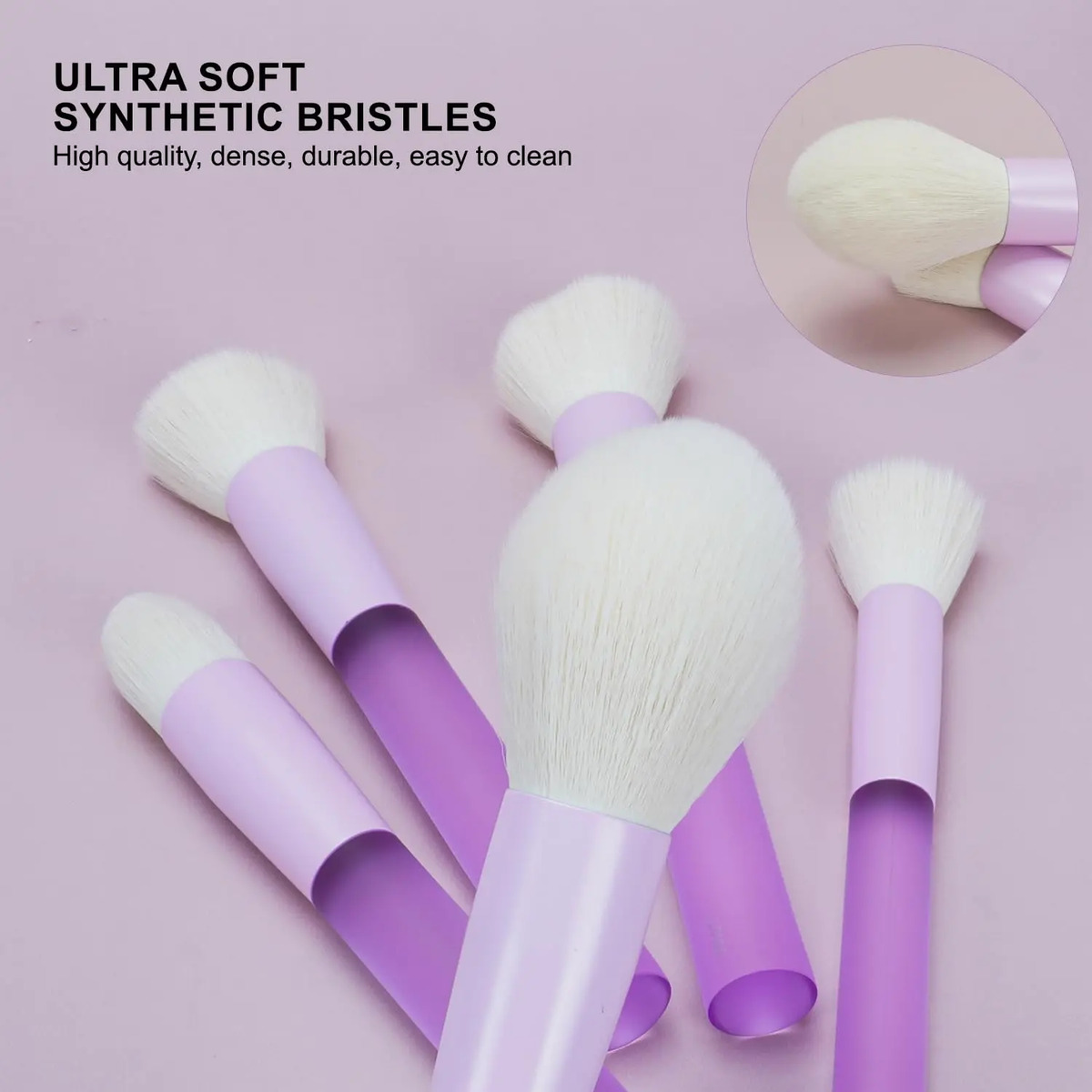 Juego De 5 Brochas De Maquillaje Suaves De Color Púrpura Cla - Image 4