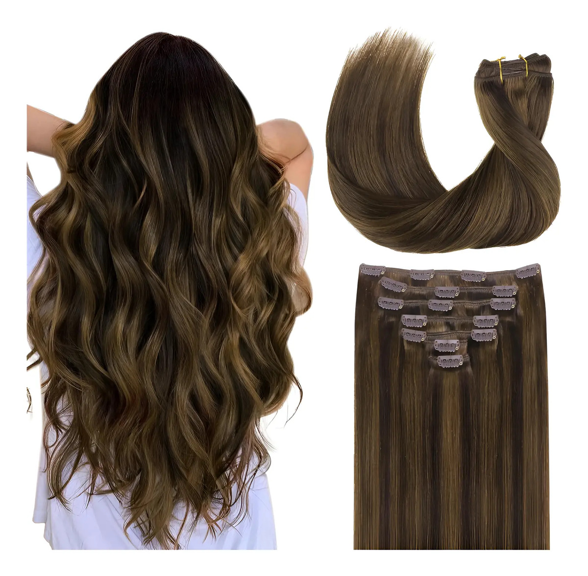 Rizo Para Mujer 50 Cm 7 Piezas Marrón Azucarado