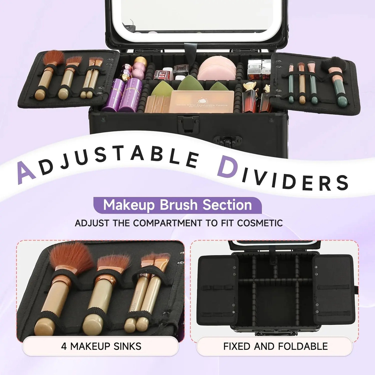 Caja De Maquillaje Con Espejo Led, 3 Capas, Material Abs Neg - Image 7
