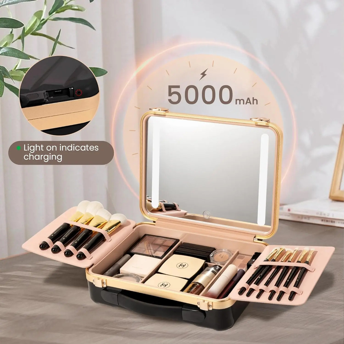 Estuche De Maquillaje Portátil Con Espejo Luminoso Para Chic - Image 2