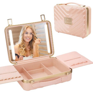 Maleta De Maquillaje Viajera Con Espejo Iluminado Rosa Rosa