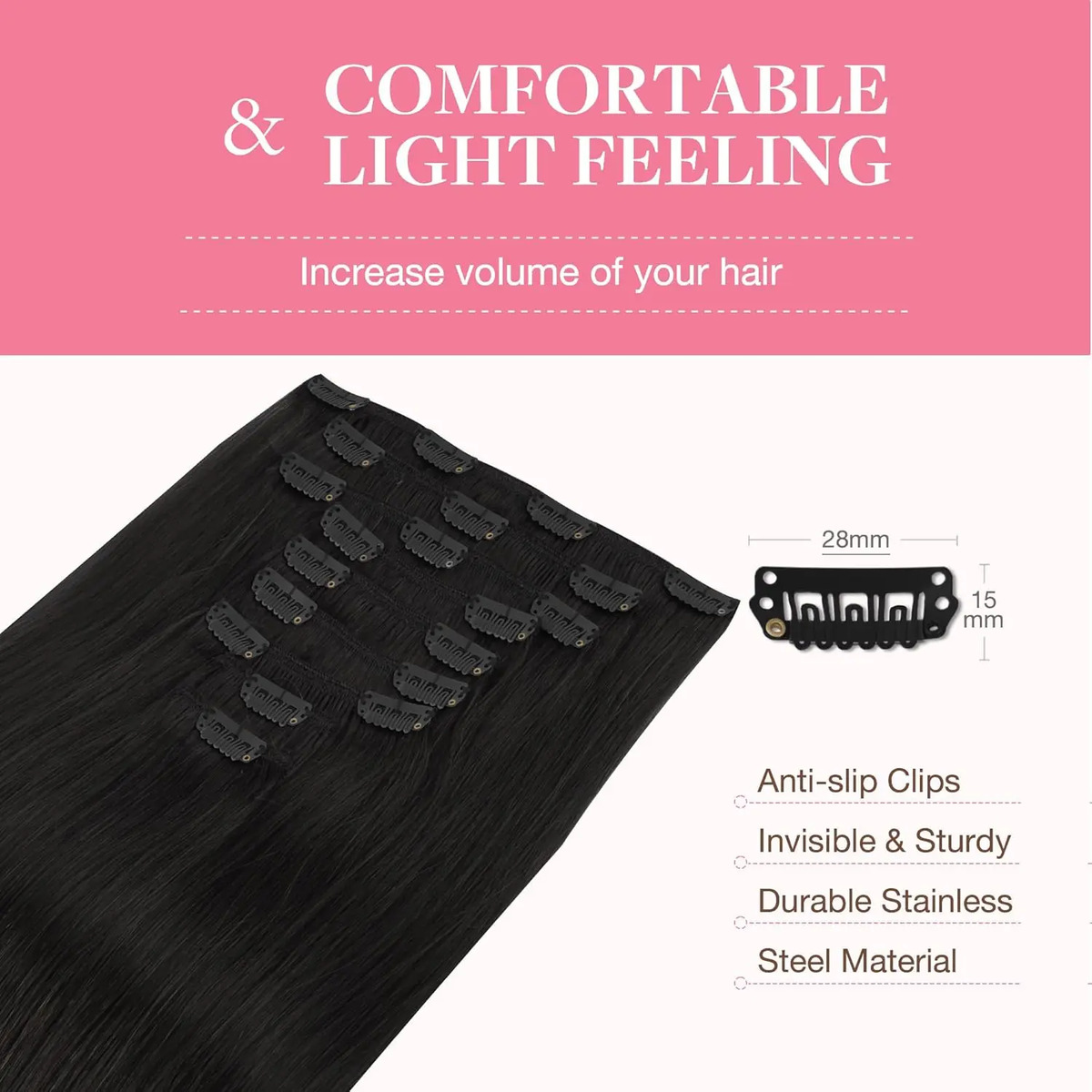 Cabello Humano Natural 35cm Negro Negro - Image 6