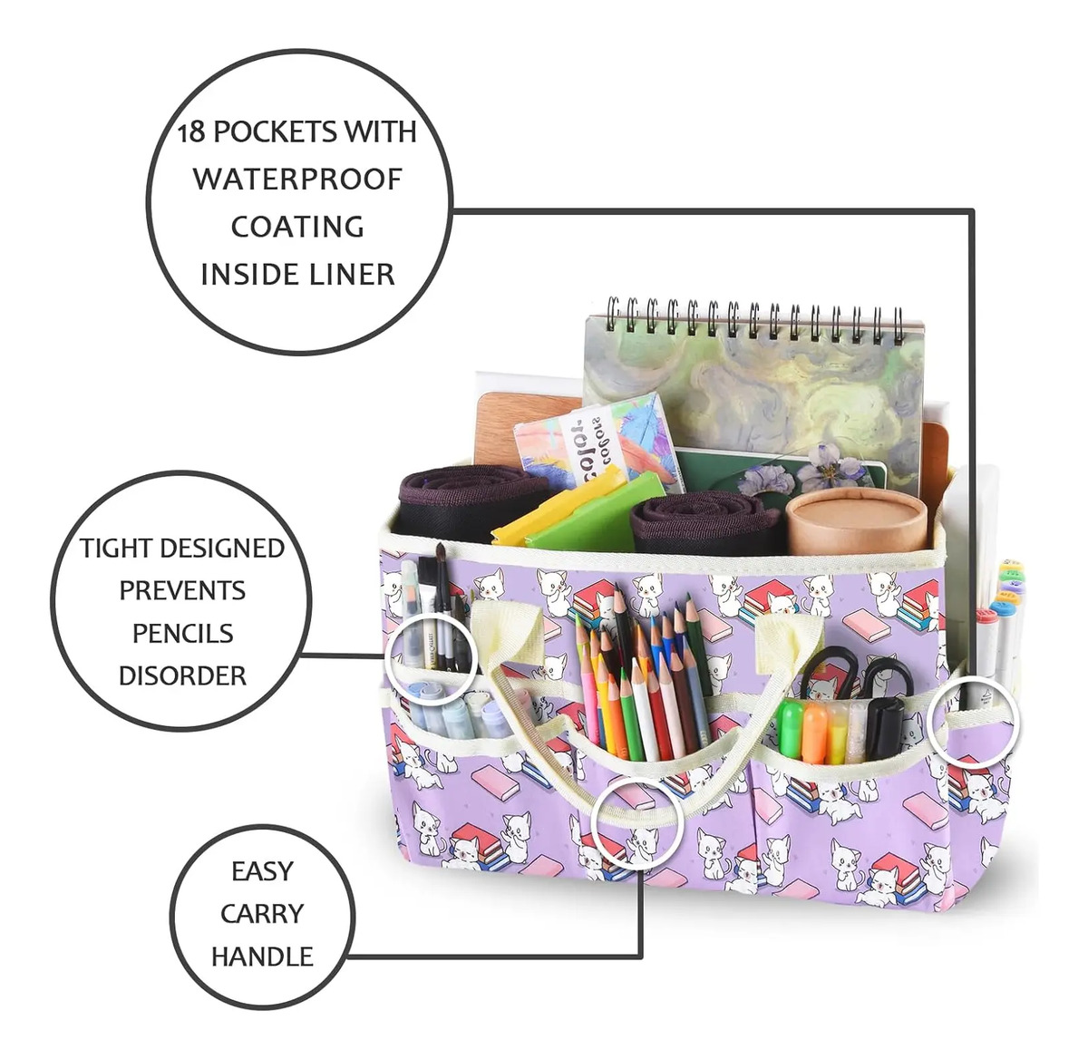 Bolso Organizador Grande Con Varios Bolsillos Para Arte Y Of Book Cat - Image 2