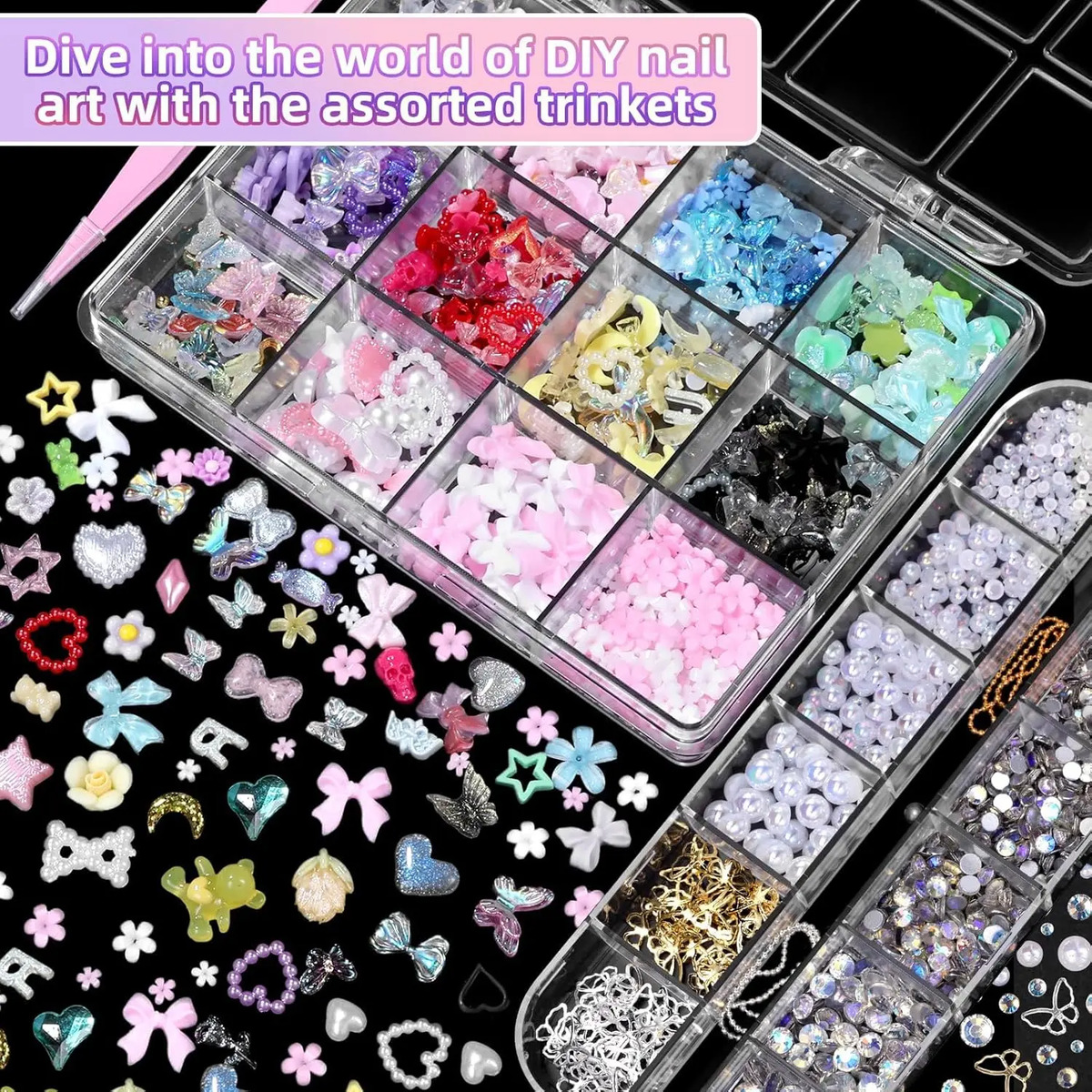Conjunto De Charms Para Uñas Con Flores Y Corazones De 3d En - Image 6