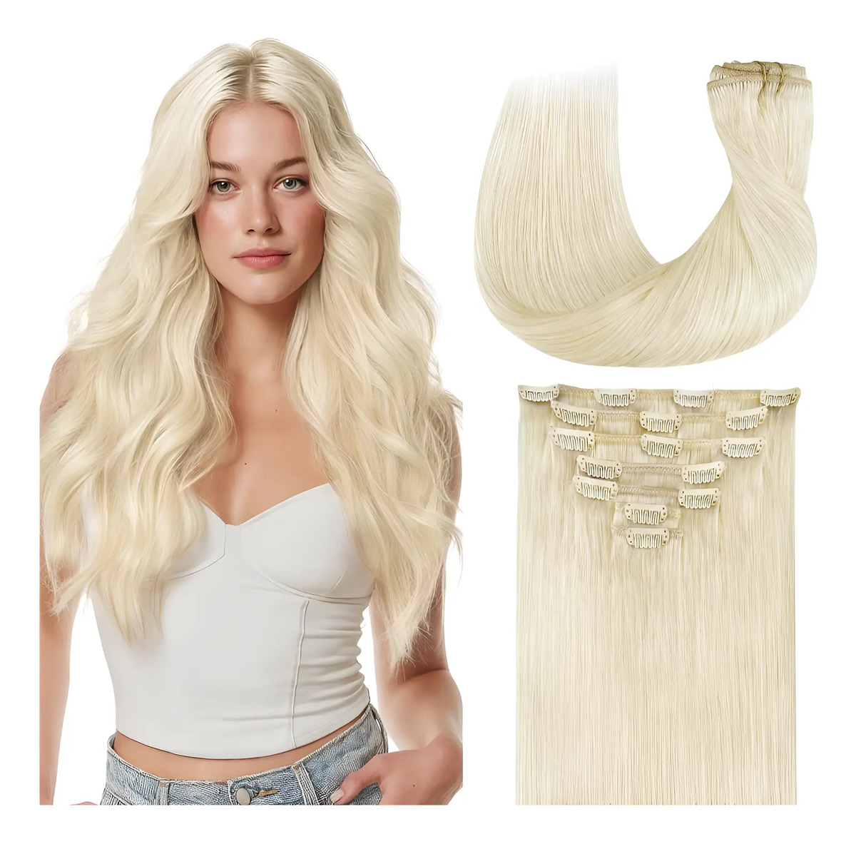 Cabello Humano Remy 45 Cm 7 Piezas Mujeres