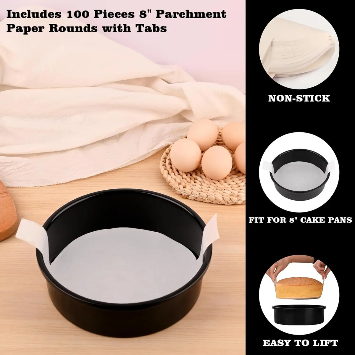Torno De Cakes Huakener, 3 Moldes Redondos 20cm Con Papel Black - Image 4