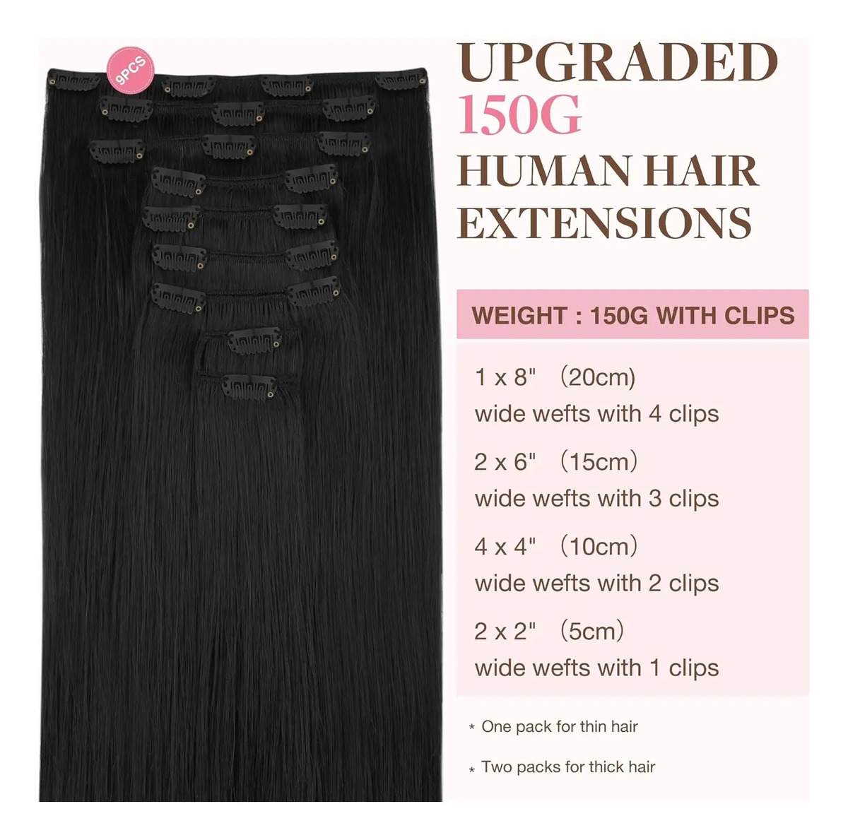 Cabello Remy De 35 Cm Y 150 G En Negro - Image 2