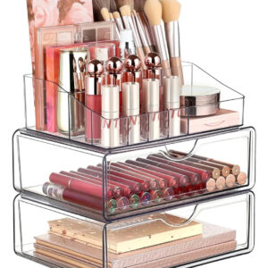 Organizador De 3 Niveles Transparente Para Maquillaje Y Baño Rosado