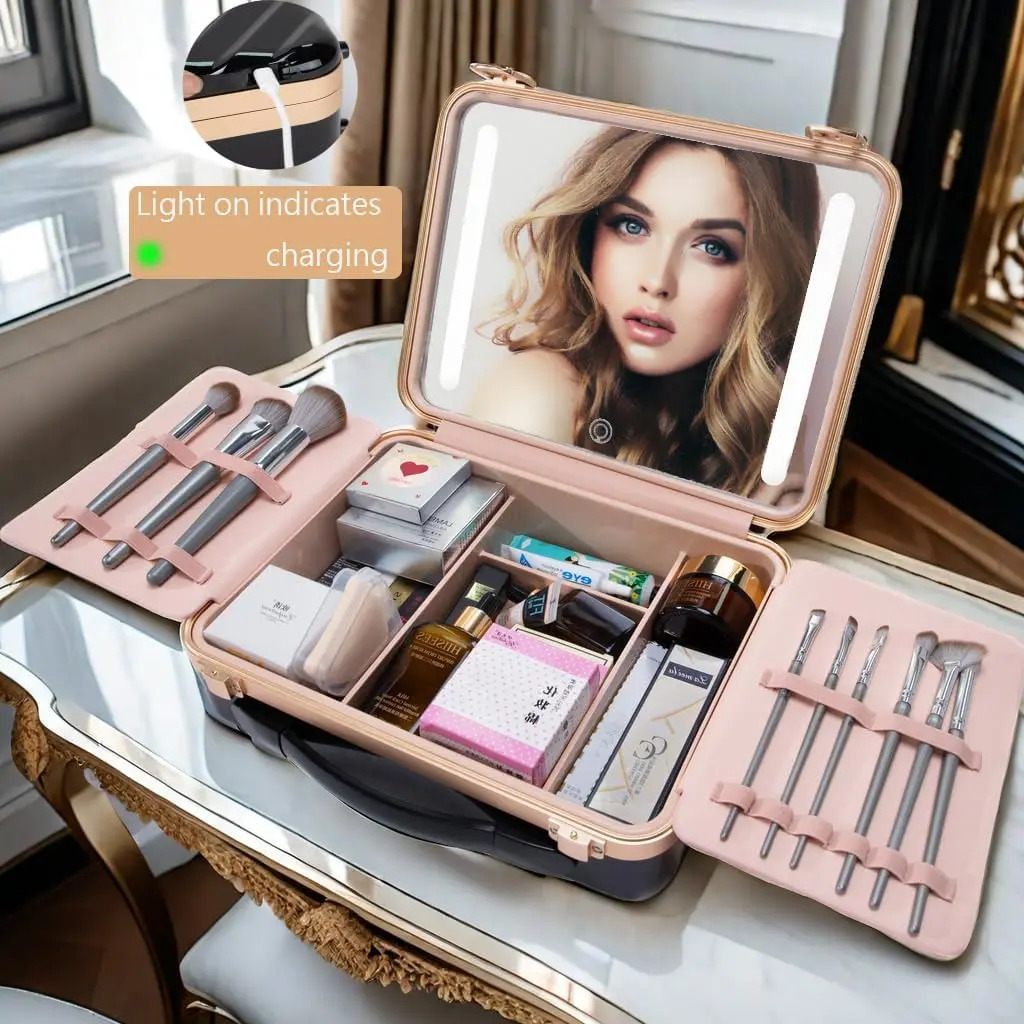 Estuche De Maquillaje Con Espejo Led, Caja Portátil Con Divi - Image 5