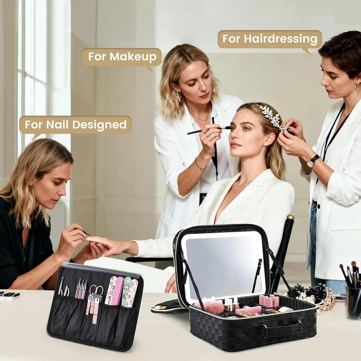 Bolsa De Maquillaje Con Luz Led, 31 Cm, Doble Capa Ajustable - Image 2