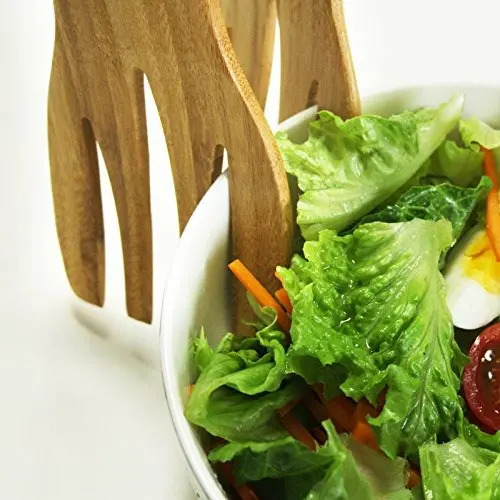 Ensalada Manos Tosser Ensaladas Servidores Pinzas Bamboo Kit - Image 5