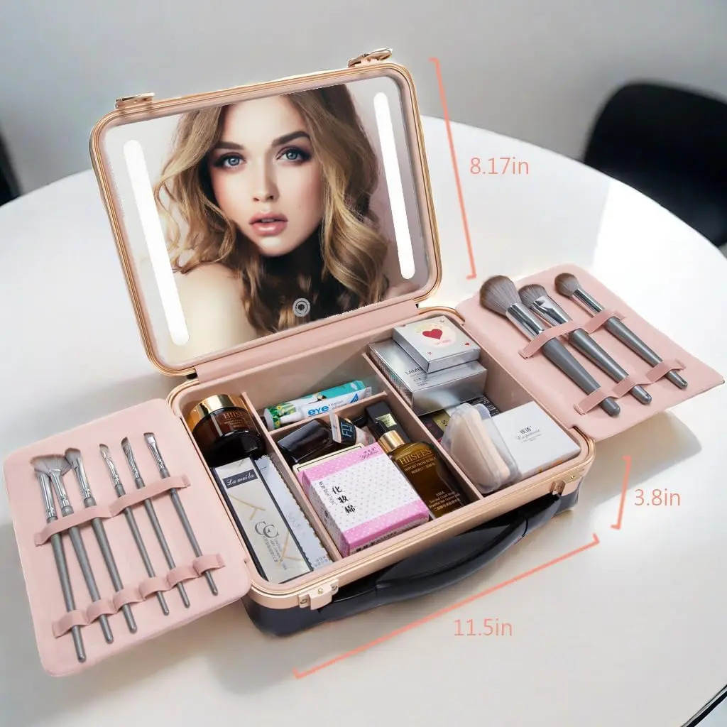 Estuche De Maquillaje Con Espejo Led, Caja Portátil Con Divi - Image 4